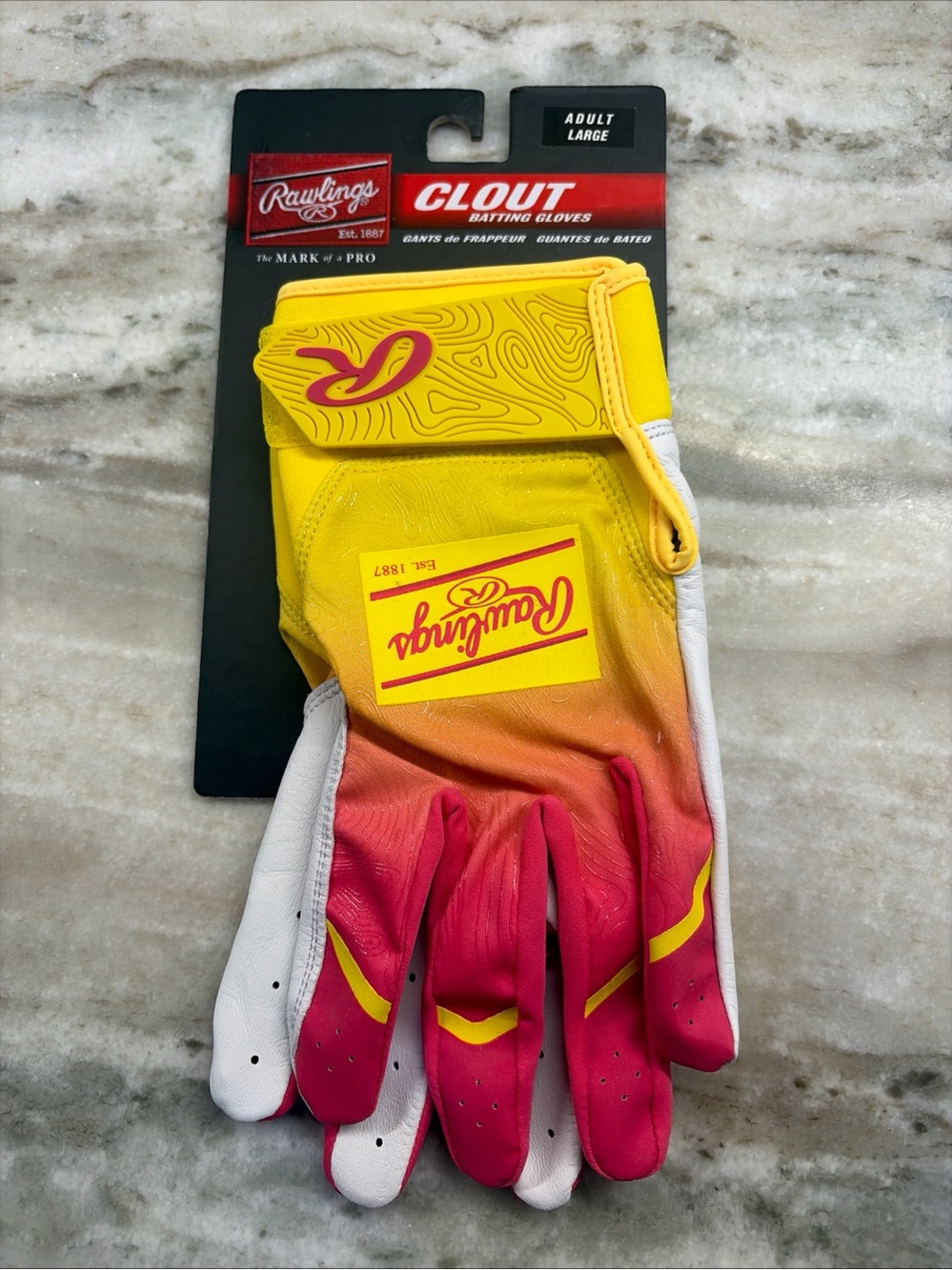Rawlings Adult SZ Large Clout Baseball Batting Gloves | Pink/Yellow | New